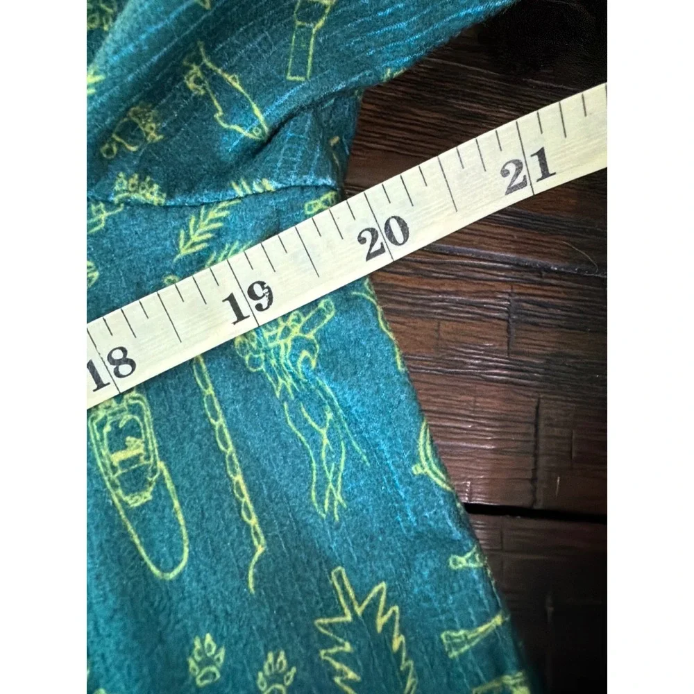 LL Bean Kids Camping Pajama Set Teal Green Waffle Knit Tent Print 2pc Sleepwear